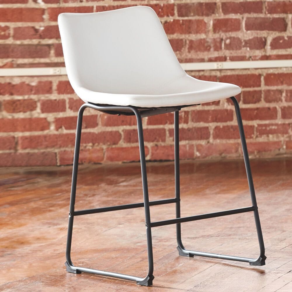 Ashley Centiar 24&quot; Faux Leather Counter Stool in White, , large