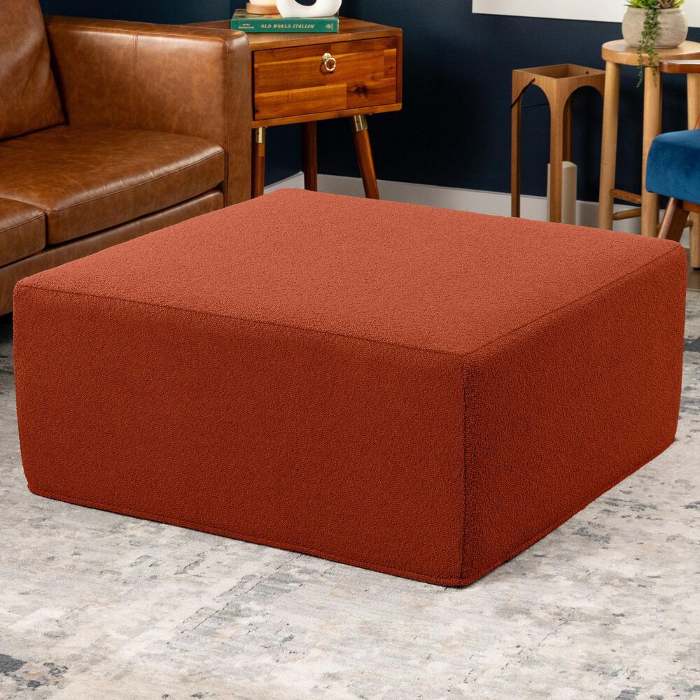 Jaxx Fairlie Boucle Fabric Ottoman in Terra Cotta, , large