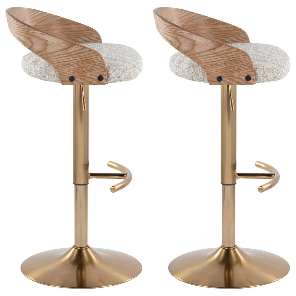 LumiSource Grotto Adjustable Swivel Barstool with Oat Fabric Upholstery in Gold and Whitewashed (Set of 2), , large