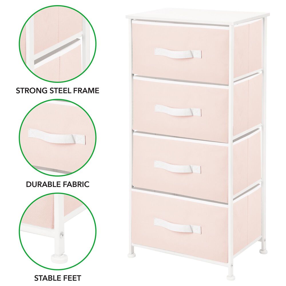 mDesign 4-Drawer Tall Dresser with Fabric Drawers in Pink, , large