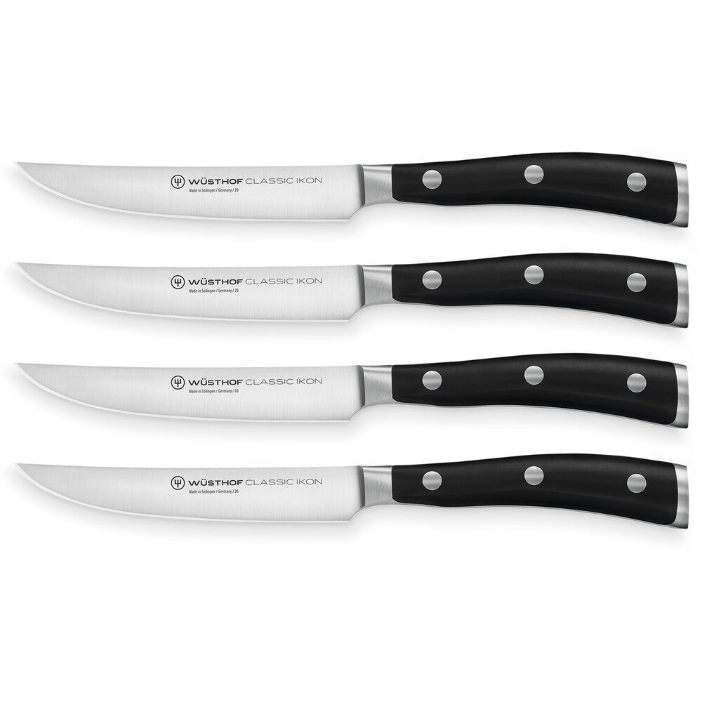 Wusthof Classic Ikon Steak Knife in Stainless Steel and Black (Set of 4), , large