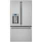 Cafe 27.8 Cu. Ft. French Door Refrigerator Energy Star with Hot Water Dispenser in Stainless Steel and Brushed Stainless Handles, , large