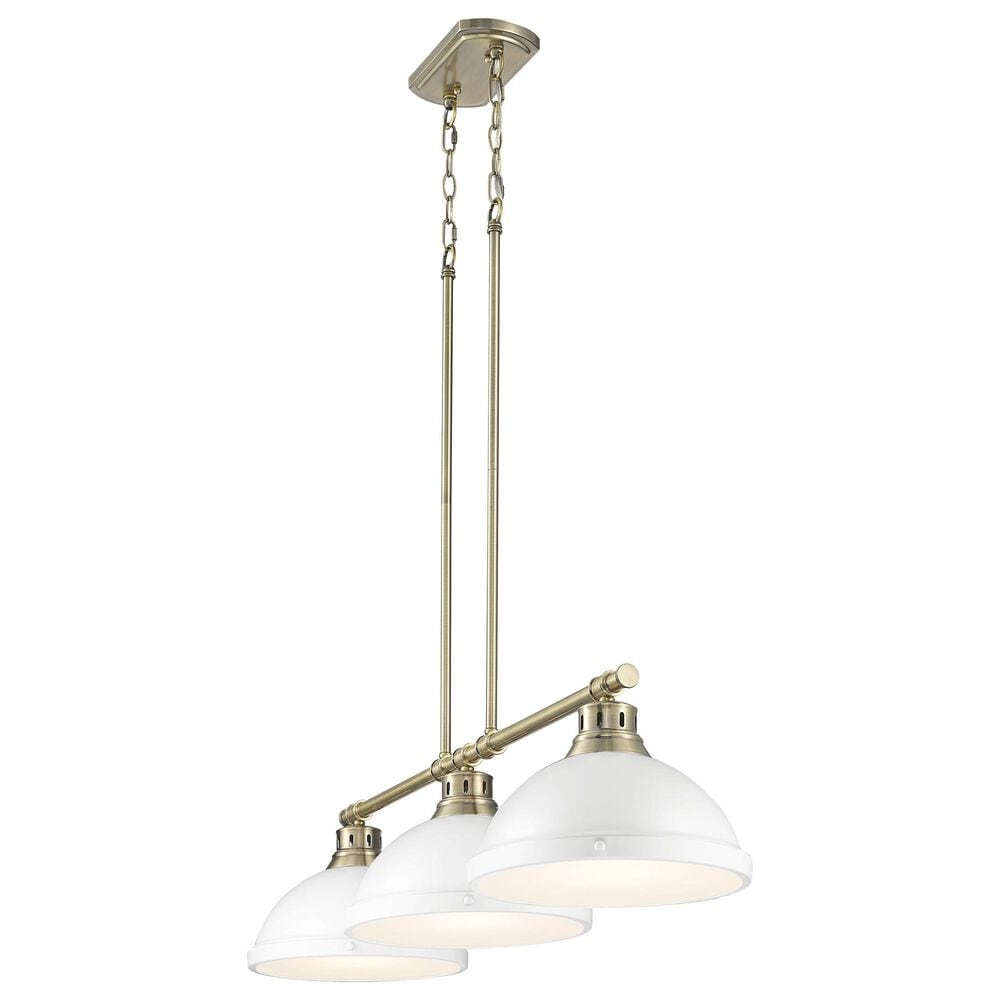 Golden Lighting Duncan 3-Light Pendant with Matte White Shade in Aged Brass, , large