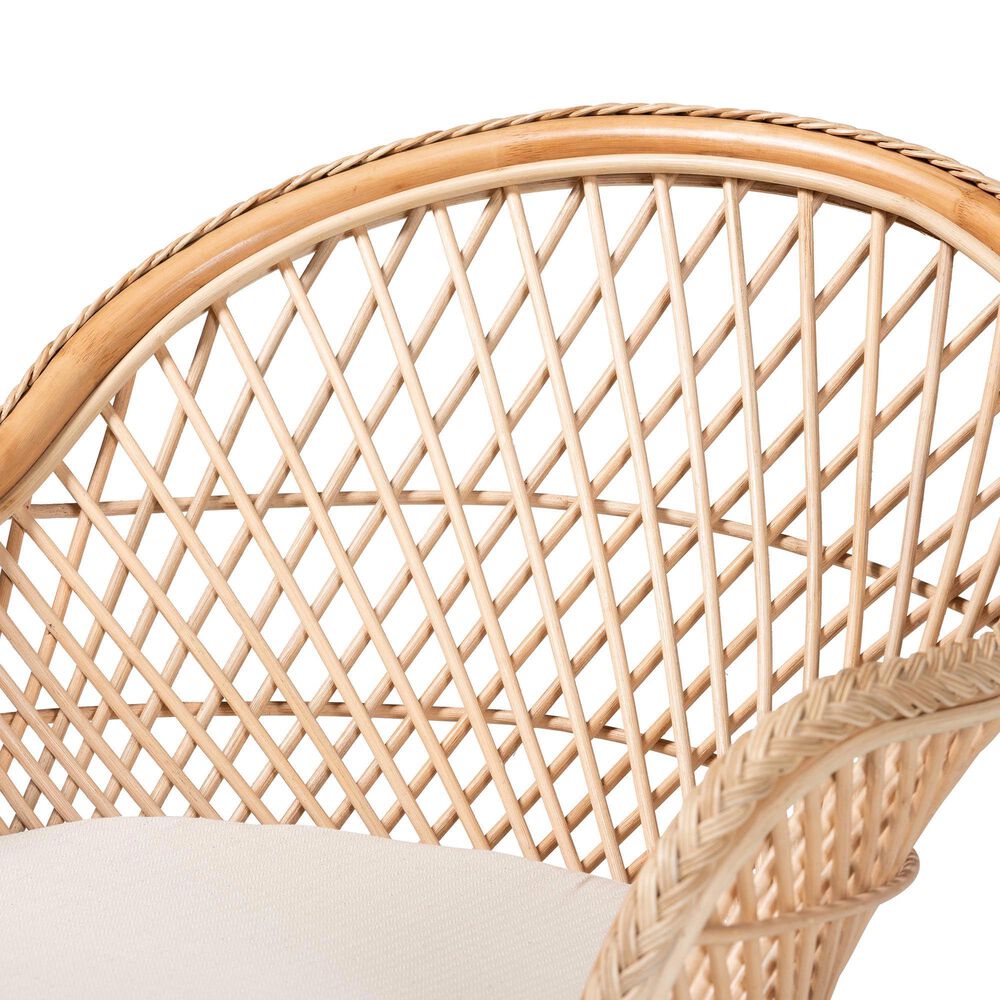 Baxton Studio Casilda Arm Chair with Natural Rattan in White, , large