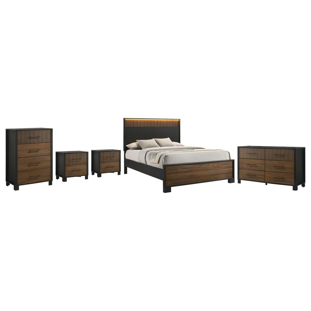 Crown Mark Nemy 5 Piece Queen LED Panel Bedroom Set in Brown, , large
