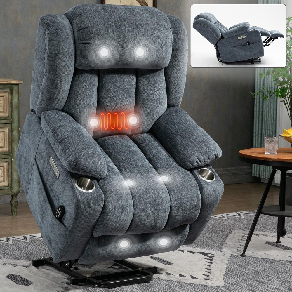 Hearth and Haven Power Lift Recliner in Blue, , large
