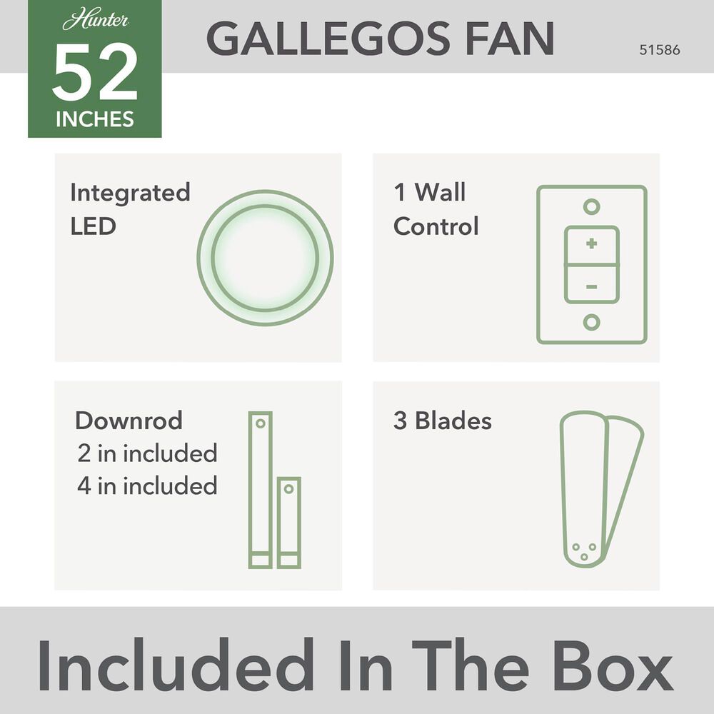 Hunter Gallegos 52&quot; Outdoor Ceiling Fan with Light in Matte Black, , large