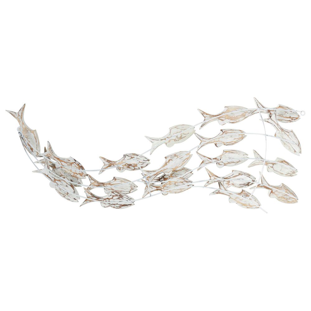 Maple and Jade 17&quot; x 45&quot; Fish Wall Decor in White and Brown, , large