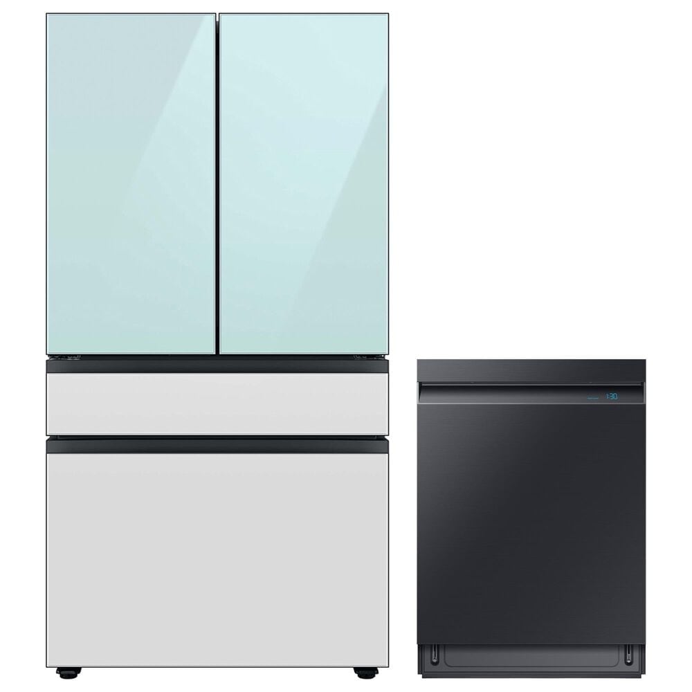 Samsung Bespoke 2-Piece Kitchen Package with Morning Blue and White 23 Cu. Ft. Counter Depth French Door Refrigerator and Dishwasher in Black Stainless Steel, , large