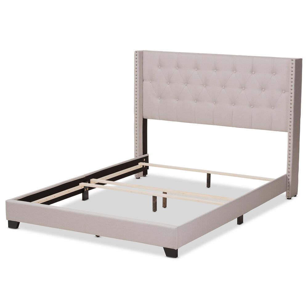 Baxton Studio Brady King Upholstered Bed in Beige, , large