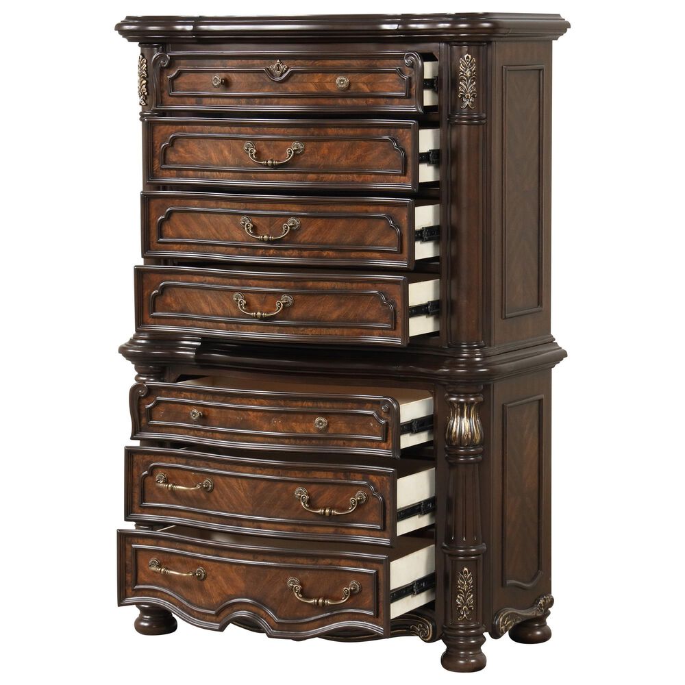 New Heritage Design Bella Note 5-Piece King Sleigh Bedroom Set in Mahogany Brown and Antique Gold, , large