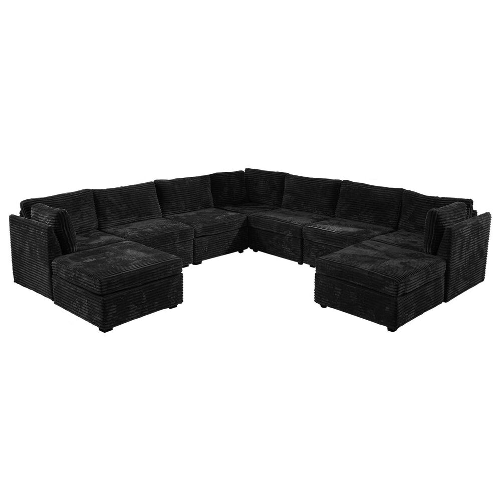 HOMLUX 9-Piece Mod L-Sectional with Chaise in Black, , large