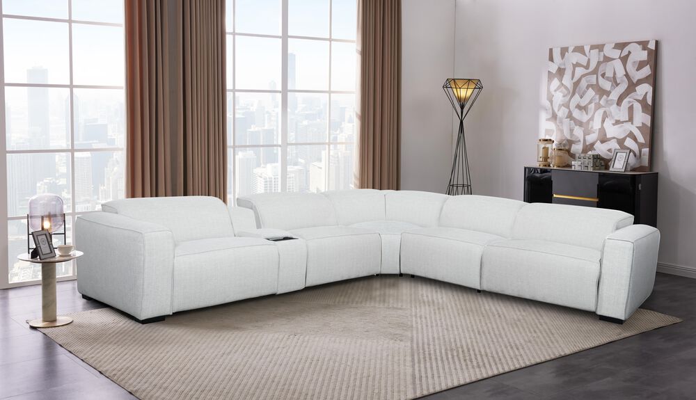 Oxford Furniture 6-Piece Leather Power Reclining Sectional in Camden Dove, , large