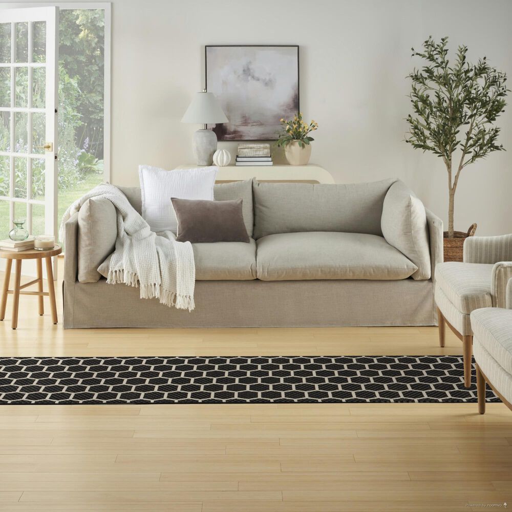 Nourison Twist Reversible 2&#39;2&quot; x 12&#39; Black Indoor/Outdoor Runner, , large