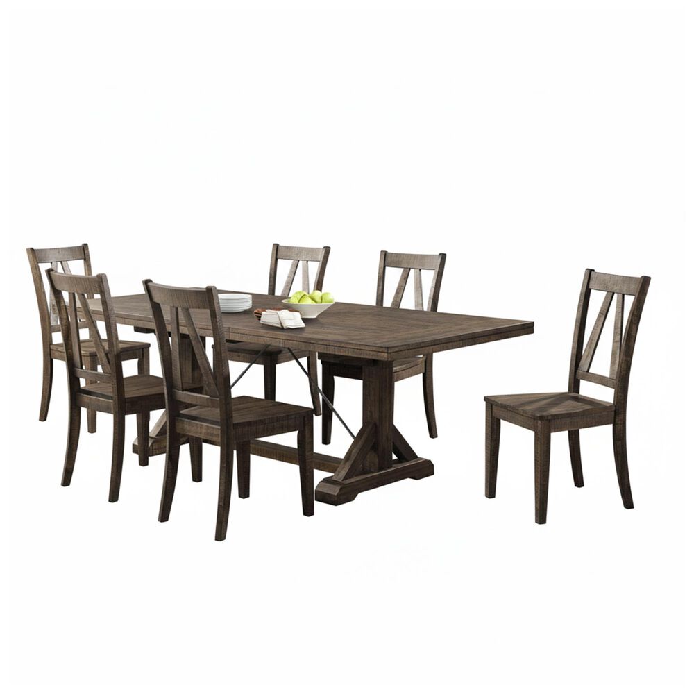 Mayberry Hill Finn Trestle Dining Table and 6 Dining Side Chairs in Walnut, , large
