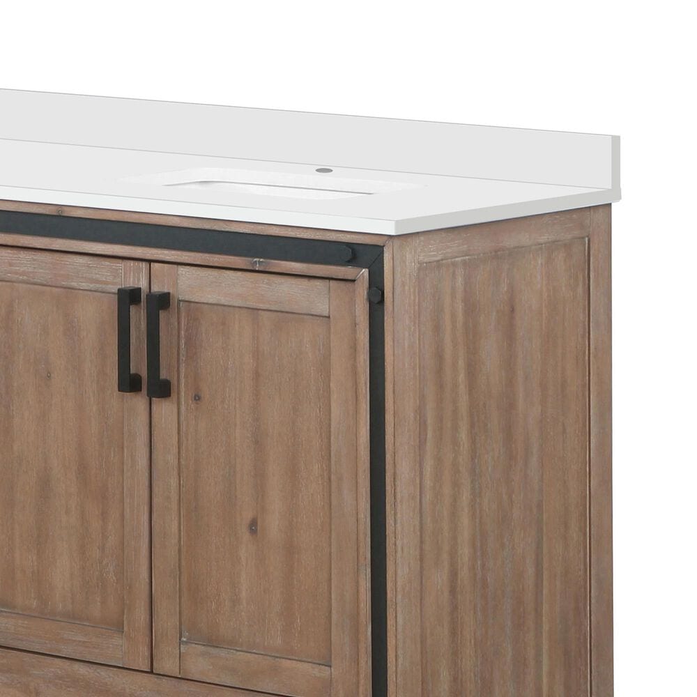 Lexora Home Ziva 60&quot; Double Bathroom Vanity in Rustic Barnwood with 2 cm White Quartz Top and Rectangular Sinks, , large