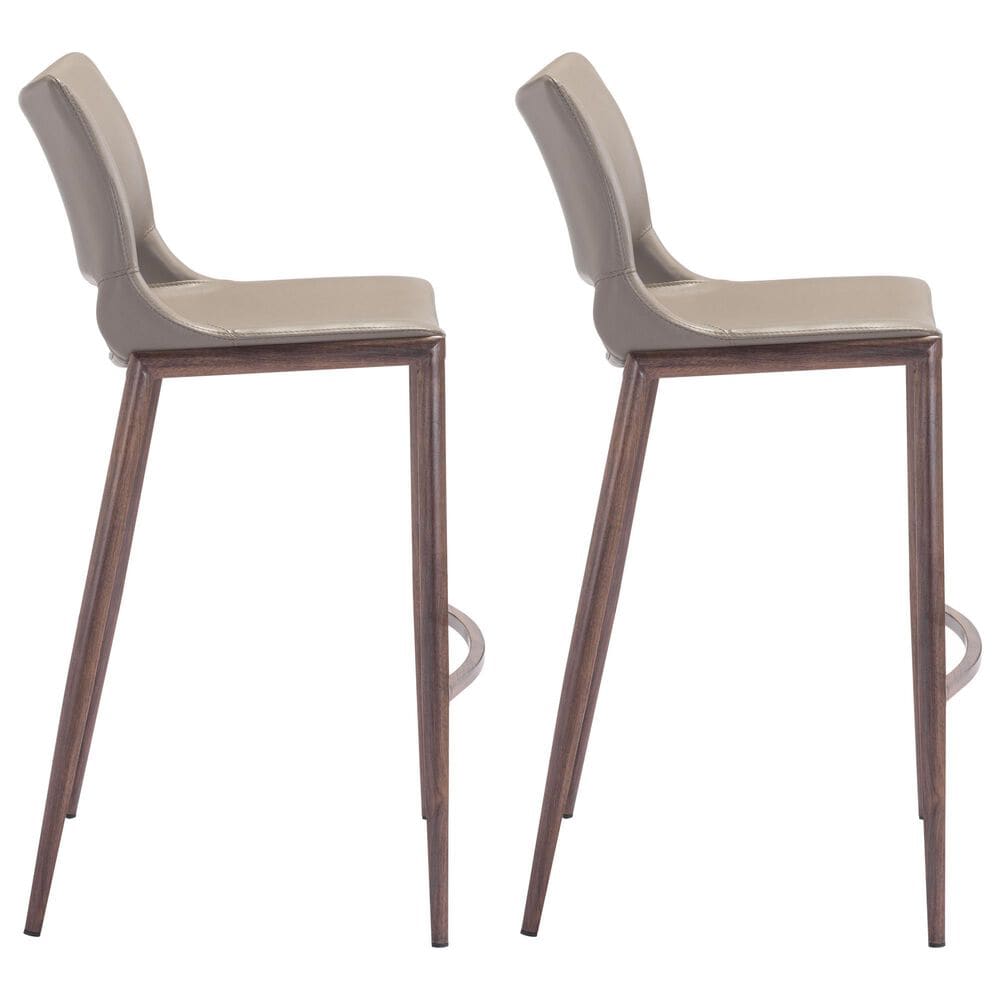 Zuo Modern Ace Bar Stool in Gray and Dark Brown &#40;Set of 2&#41;, , large