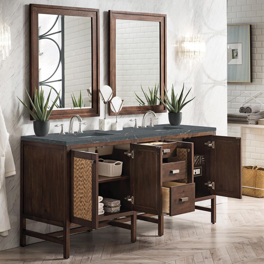 James Martin Vanities Addison 72&quot; Double Bathroom Vanity in Mid-Century Acacia with 3 cm Parisien Bleu Quartz Top and Rectangular Sinks, , large