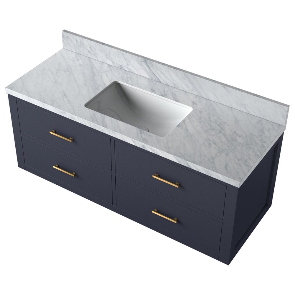 Lexora Home Castor 48&quot; Single Bathroom Vanity in Blue with 2 cm White Carrara Marble Top and Rectangular Sink, , large