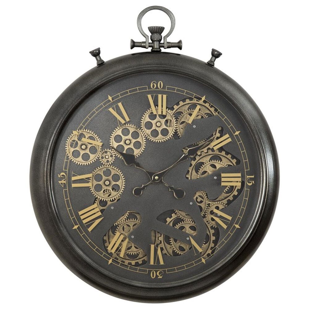 Yosemite Home Decor Pocket Watch Gear Wall Clock in Black and Gold, , large