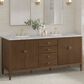 James Martin Vanities Myrrin 72" Double Bathroom Vanity in Mid-Century Walnut with 3 cm Eternal Jasmine Pearl Silestone Top, Rectangular Sinks and FreePower Wireless Charger, , large