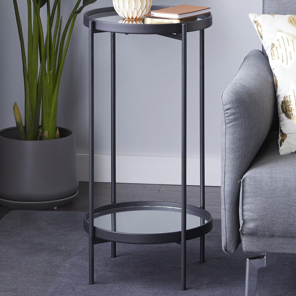 Maple and Jade 28" End Table with Mirrored Glass Top in Black, , large