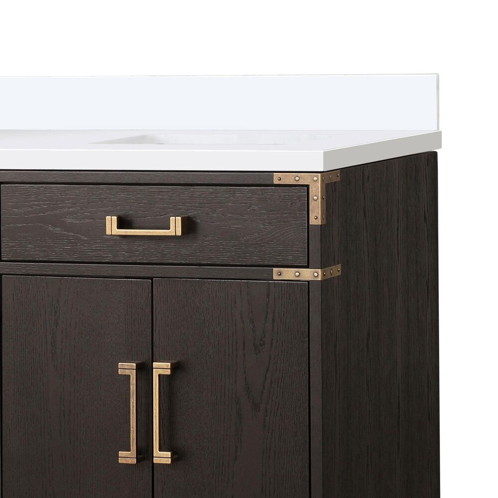 Lexora Home Laurel 60&quot; Double Bathroom Vanity in Brown Oak with White Quartz Top and Rectangular Sinks, , large