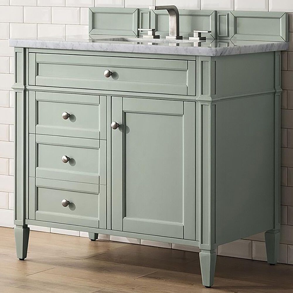 James Martin Vanities Brittany 36&quot; Single Bathroom Vanity in Sage Green with 3 cm Eternal Jasmine Pearl Quartz Top and Rectangular Sink, , large