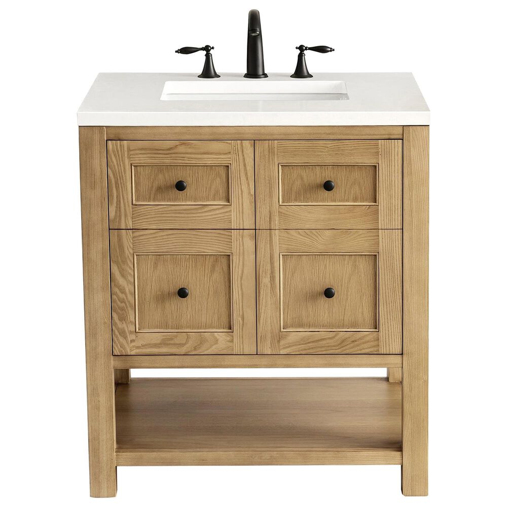 James Martin Vanities Breckenridge 30" Single Bathroom Vanity in Light Natural Oak with 3 cm White Zeus Quartz Top and Rectangular Sink, , large
