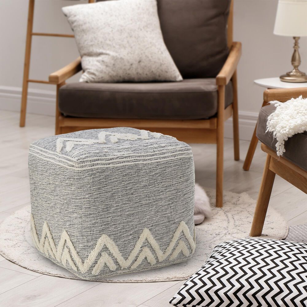 LR Home 16" Square Pouf in Gray and Melange, , large