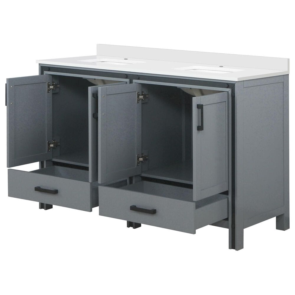 Lexora Home Ziva 60&quot; Double Bathroom Vanity in Dark Grey with 2 cm White Quartz Top and Rectangular Sinks, , large