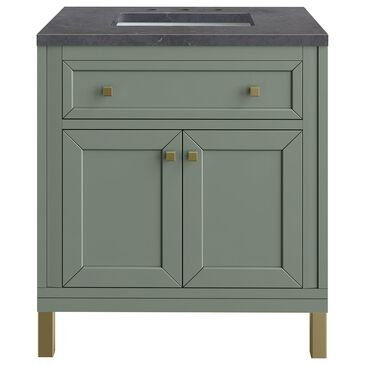 James Martin Vanities Chicago 30" Single Bathroom Vanity in Smokey Celadon with 3 cm Charcoal Soapstone Quartz Top and Rectangular Sink, , large