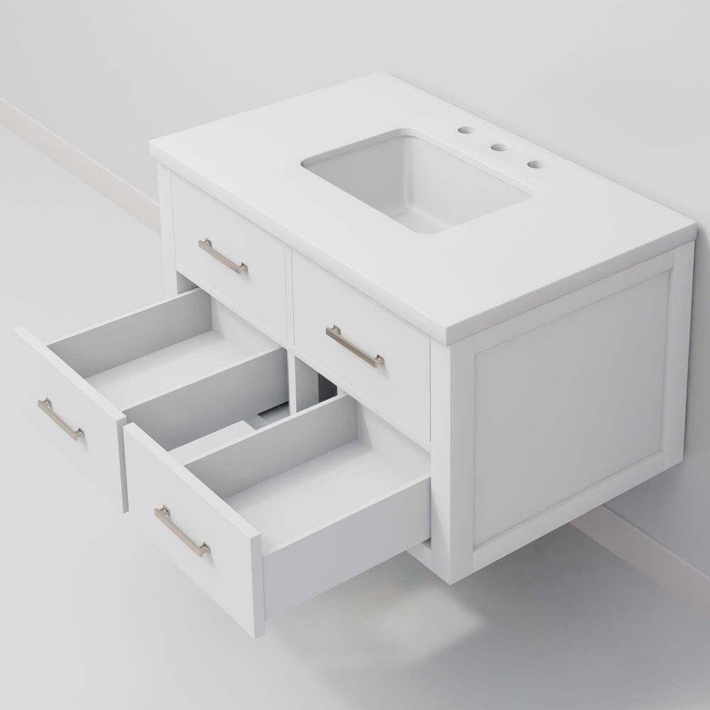 Lexora Home Castor 36" Single Bathroom Vanity in White with 2 cm White Cultured Marble Top and Rectangular Sink, , large