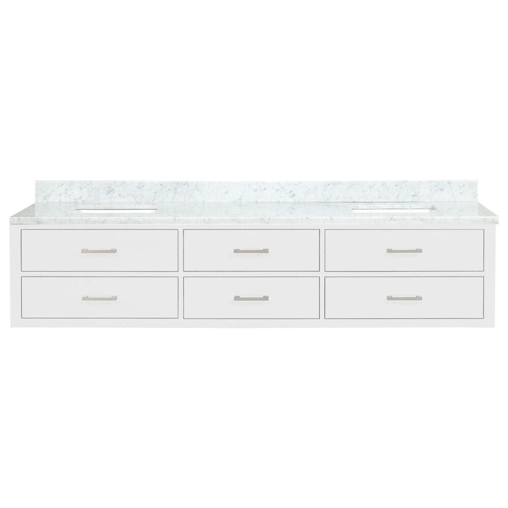 Lexora Home Castor 84" Double Bathroom Vanity in White with 2 cm White Carrara Marble Top and Rectangular Sinks, , large