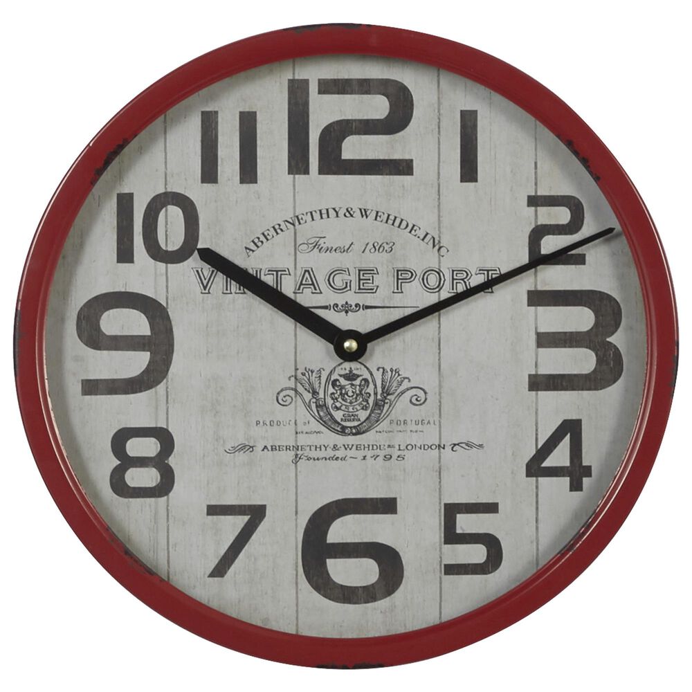 Maple and Jade Metal Wall Clock in Distressed Brick Red, , large