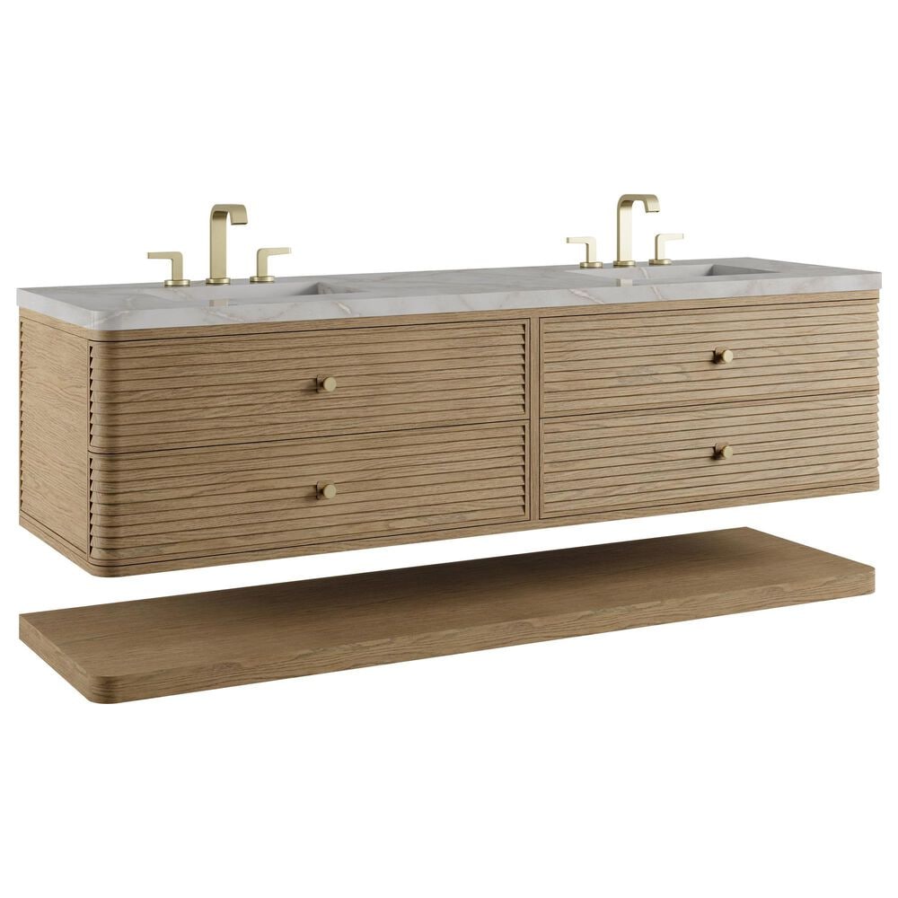James Martin Allamari 72" Double Bathroom Vanity in Dune Mist with 3 cm Victorian Silver Top, Rectangular Sinks and FreePower Wireless Charger, , large