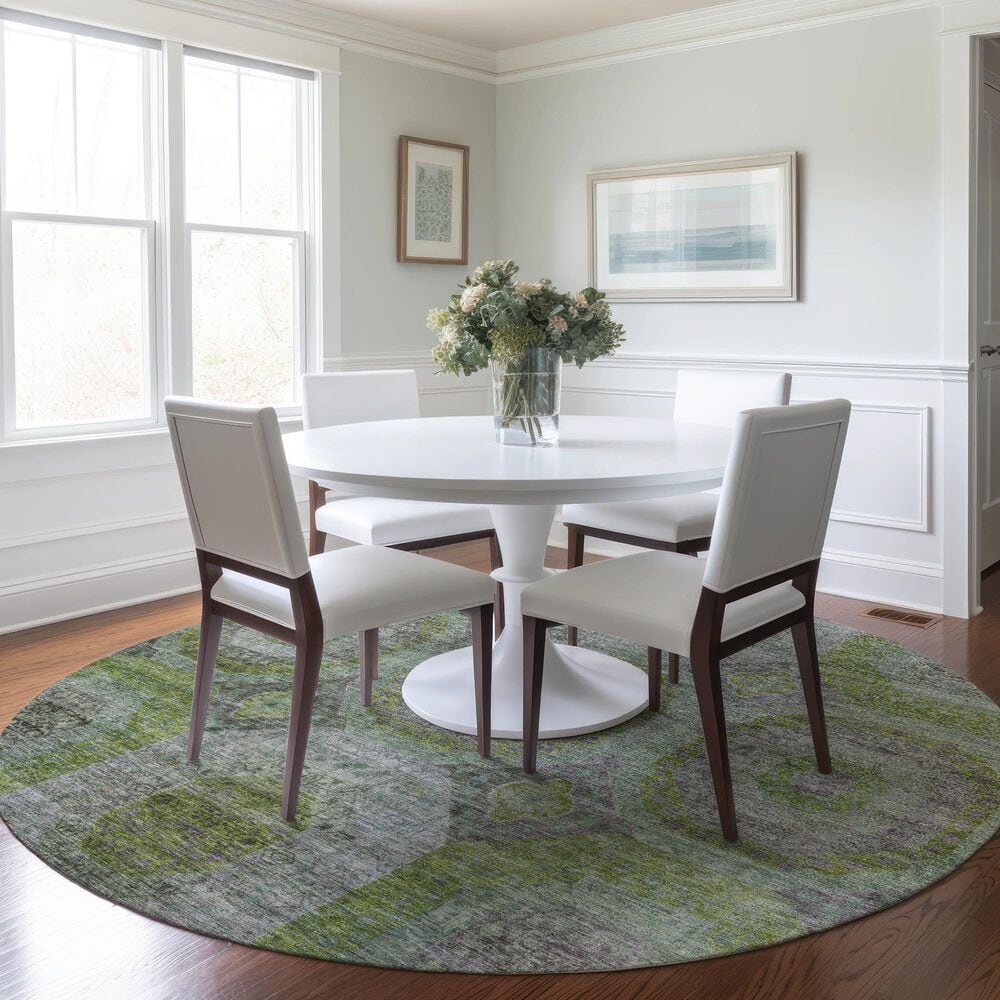 Dalyn Rug Company Karaj KJ6 8&#39; Round Olive Indoor/Outdoor Area Rug, , large
