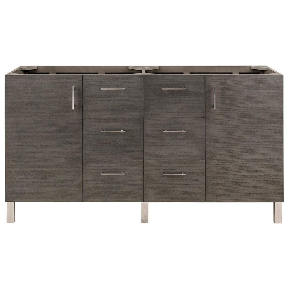James Martin Metropolitan 60" Double Bathroom Vanity Cabinet in Silver Oak and Satin Nickel, , large