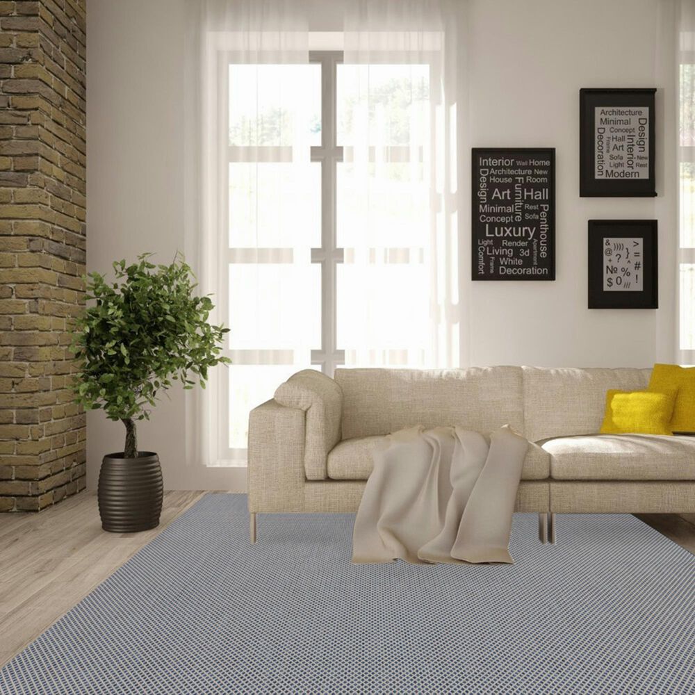 Nourison Courtyard Ivory and Blue 8&#39; Square Indoor/Outdoor Area Rug, , large
