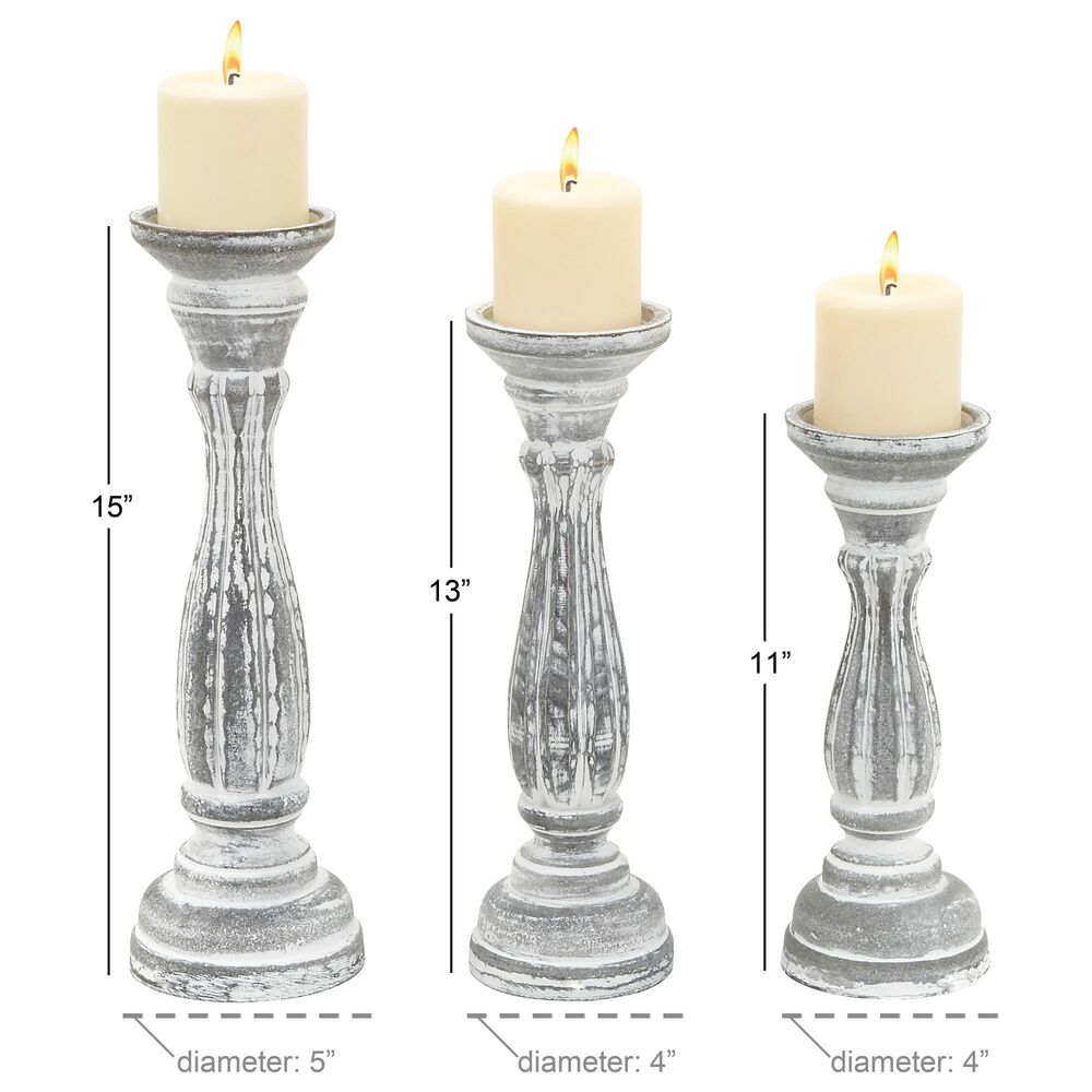 Maple and Jade Turned Pillar Decorative Candle Holder in Washed Gray and Black &#40;Set of 3&#41;, , large