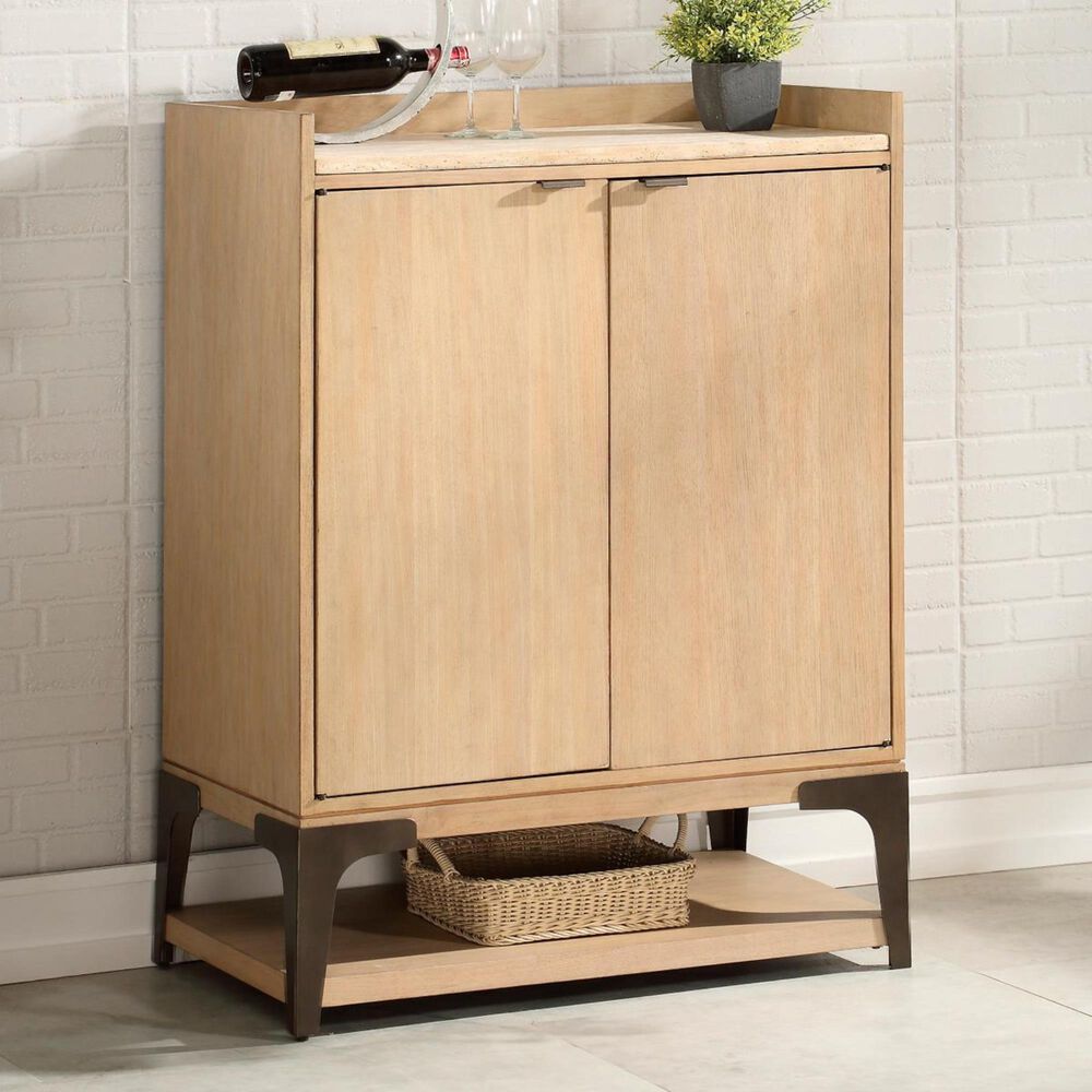 Flexsteel Omni Bar Cabinet in Travertine Stone and Natural Light Brown , , large