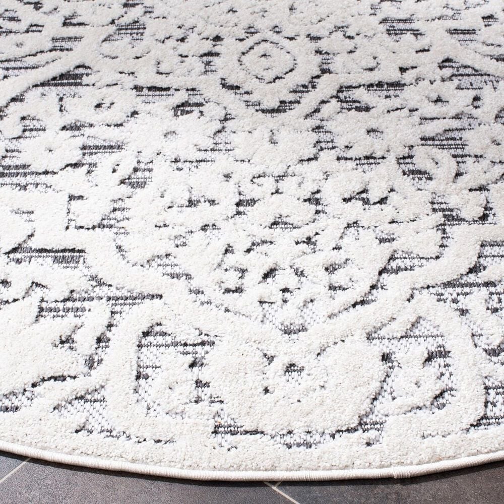Safavieh Cabana CBN656A 8&#39; Round Ivory and Grey Indoor/Outdoor Area Performance Rug, , large