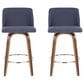 LumiSource Toriano Swivel Counter Stool with Blue Fabric Upholstery in Walnut and Chrome (Set of 2), , large