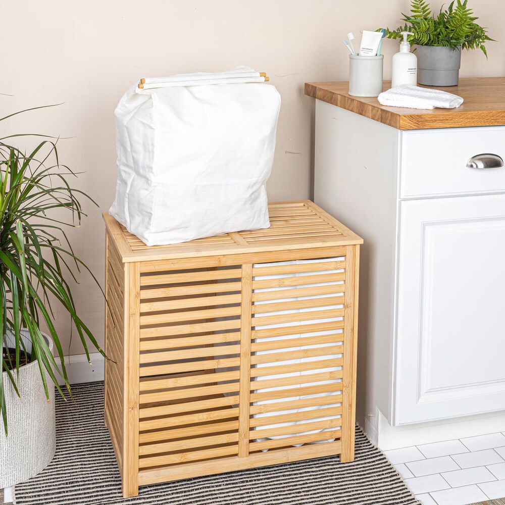 Household Essentials Double Laundry Sorter with Lid and Removable Bags in Natural, , large