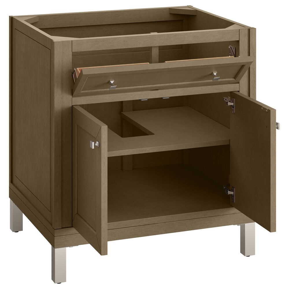 James Martin Vanities Chicago 30" Single Bathroom Vanity in Walnut Whisper with Single Hole 3 cm White Zeus Quartz Top and Rectangular Sink, , large