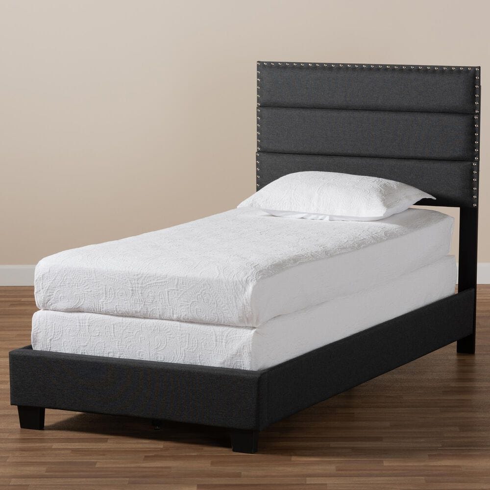 Baxton Studio Ansa Twin Panel Bed with Dark Grey Upholstered in Black, , large