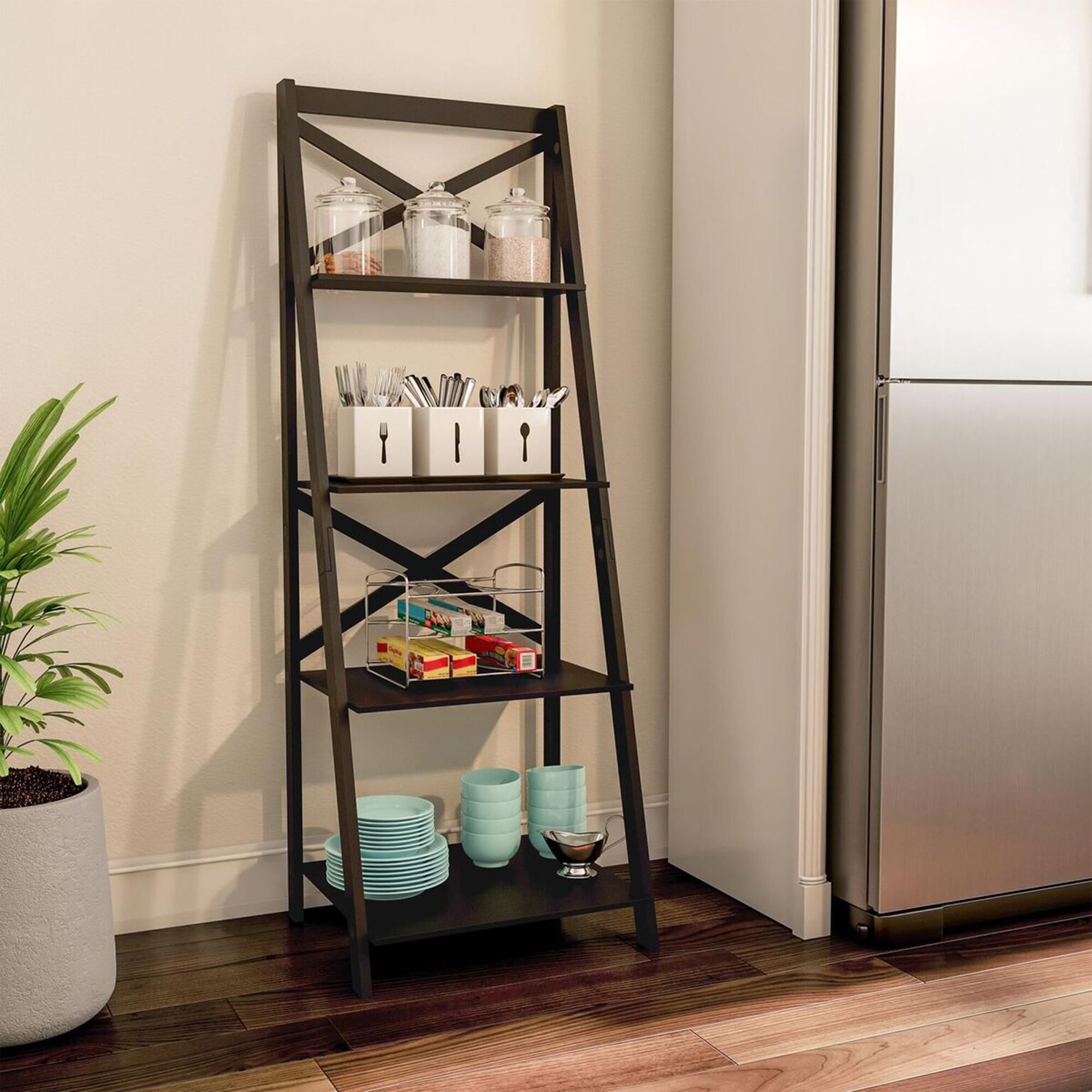 Timberlake Lavish Home 4-Shelf Ladder Bookcase in Black