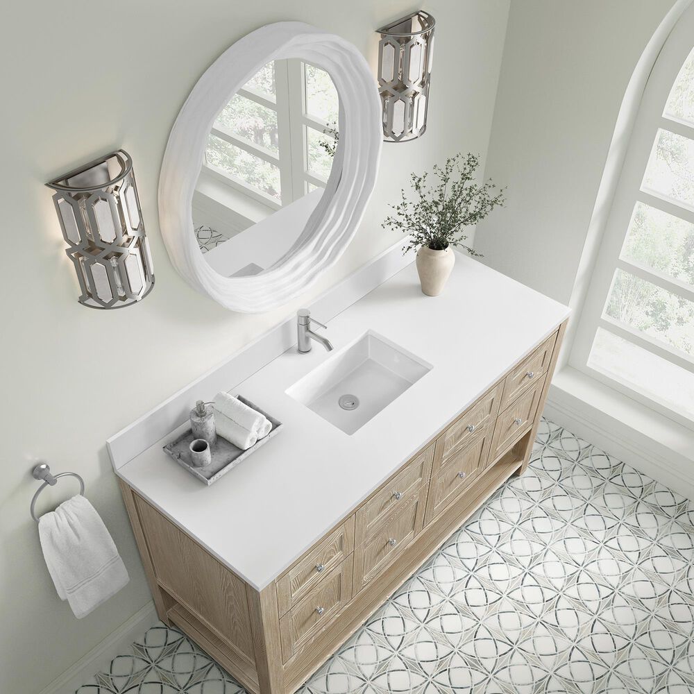 James Martin Vanities Breckenridge 60&quot; Single Bathroom Vanity in Whitewashed Oak with Single Hole 3 cm White Zeus Quartz Top and Rectangular Sink, , large