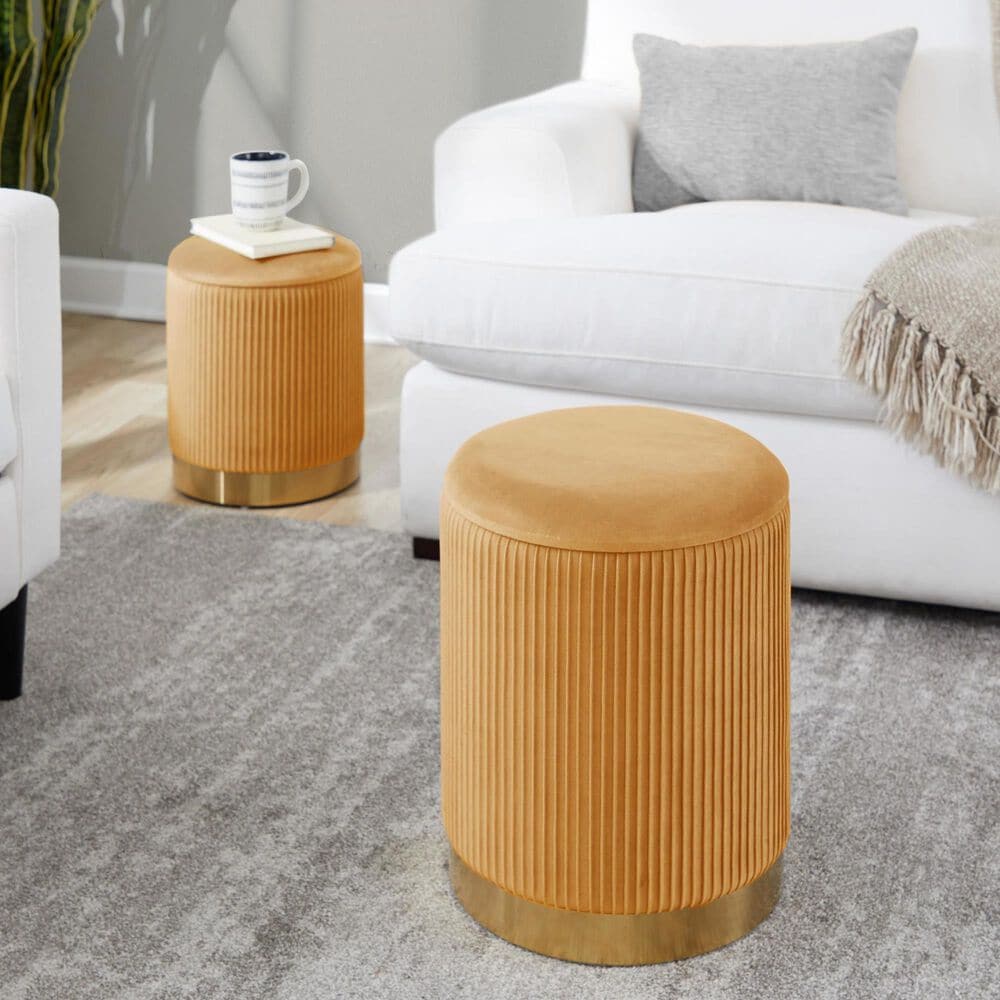 Lumisource Marla 2-Piece Nesting Pleated Ottoman Set in Orange, , large