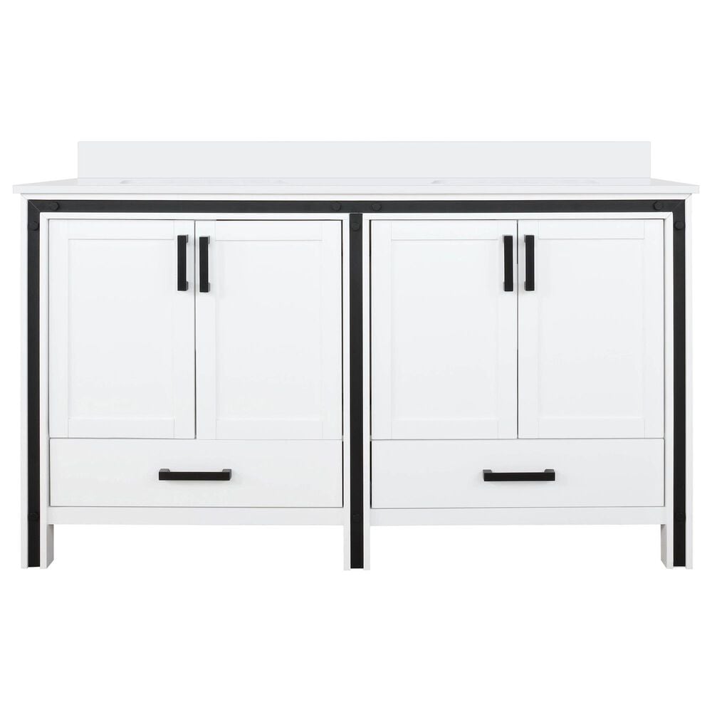 Lexora Home Ziva 60&quot; Double Bathroom Vanity in White with 2 cm White Quartz Top and Rectangular Sinks, , large